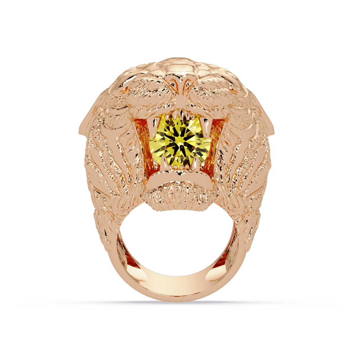 2.4 CTW Round Lion Crest Colorstone Signet Ring with Citrine Yellow stone in 14K Rose Gold – Lunéa Paris