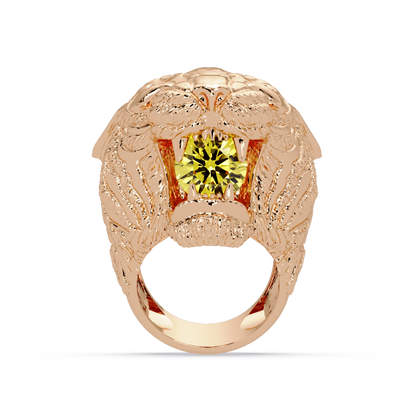 2.4 CTW Round Lion Crest Colorstone Signet Ring with Citrine Yellow stone in 14K Rose Gold – Lunéa Paris