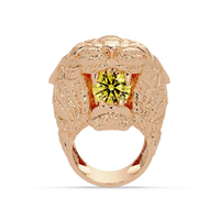 2.4 CTW Round Lion Crest Colorstone Signet Ring with Citrine Yellow stone in 14K Rose Gold – Lunéa Paris