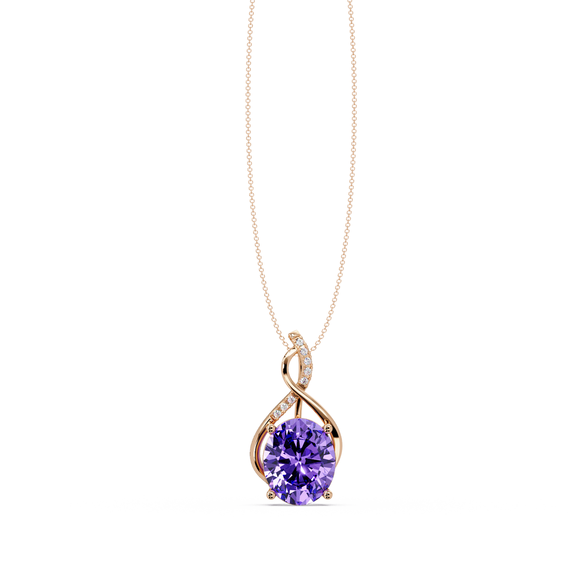 4.9 CTW Oval Twist Colorstone Pendant Necklace — Amethyst Lavender — 14K Rose Gold