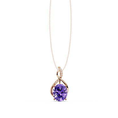 4.9 CTW Oval Twist Colorstone Pendant Necklace — Amethyst Lavender — 14K Rose Gold