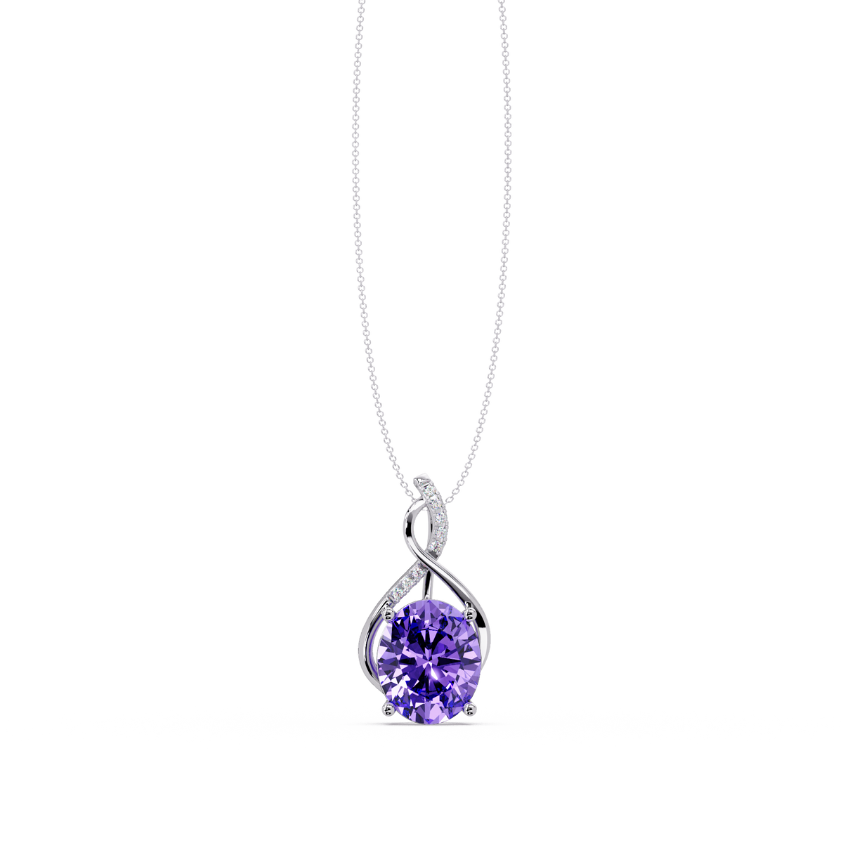 4.9 CTW Oval Twist Colorstone Pendant Necklace — Amethyst Lavender — 14K White Gold