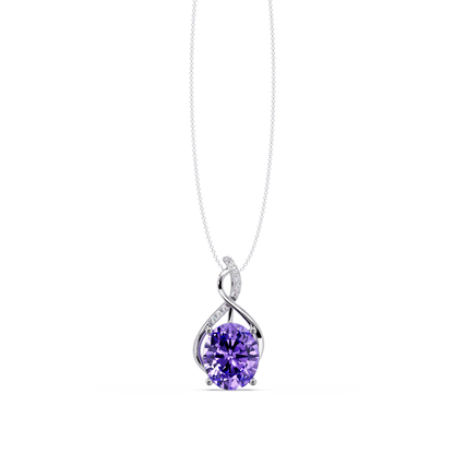 4.9 CTW Oval Twist Colorstone Pendant Necklace — Amethyst Lavender — 14K White Gold
