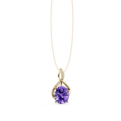 4.9 CTW Oval Twist Colorstone Pendant Necklace — Amethyst Lavender — 14K Yellow Gold