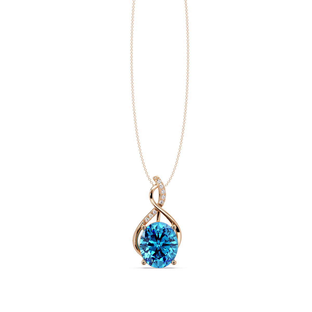 4.9 CTW Oval Twist Colorstone Pendant Necklace — Aquamarine Sky Blue — 14K Rose Gold