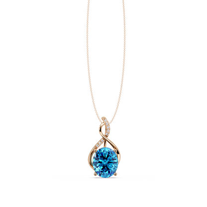 4.9 CTW Oval Twist Colorstone Pendant Necklace — Aquamarine Sky Blue — 14K Rose Gold