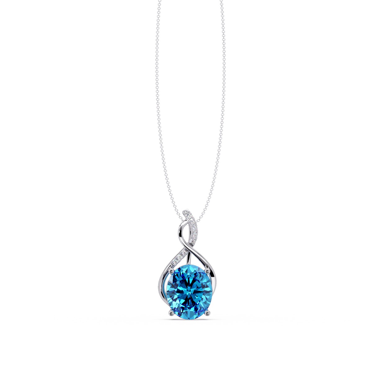 4.9 CTW Oval Twist Colorstone Pendant Necklace — Aquamarine Sky Blue — 14K White Gold