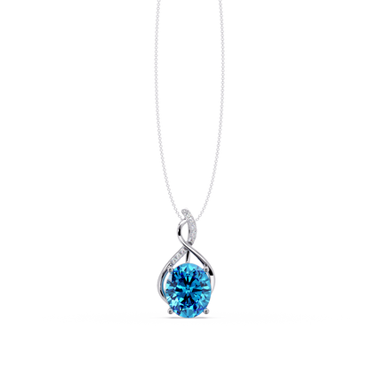 4.9 CTW Oval Twist Colorstone Pendant Necklace — Aquamarine Sky Blue — 14K White Gold