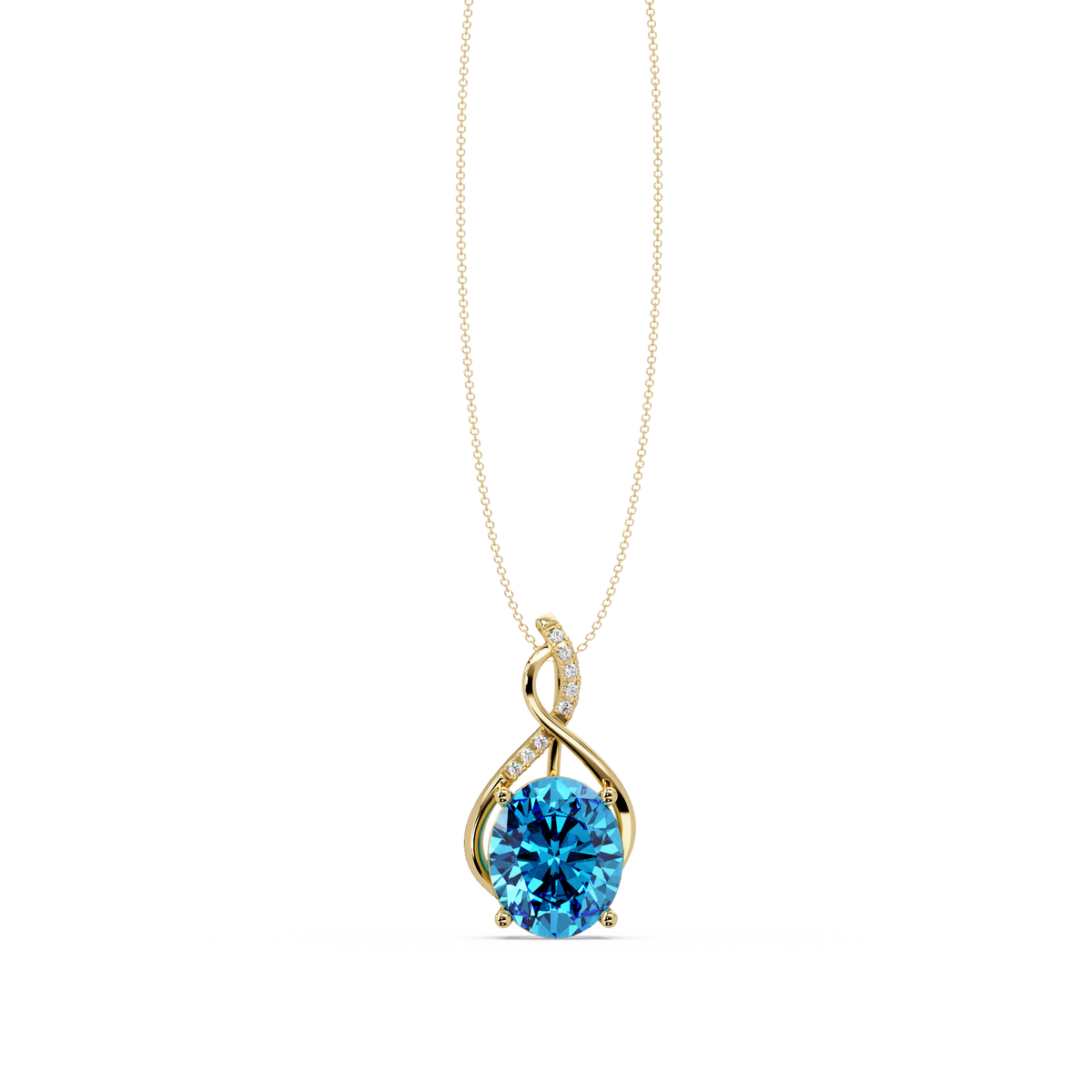 4.9 CTW Oval Twist Colorstone Pendant Necklace — Aquamarine Sky Blue — 14K Yellow Gold