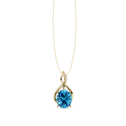 4.9 CTW Oval Twist Colorstone Pendant Necklace — Aquamarine Sky Blue — 14K Yellow Gold