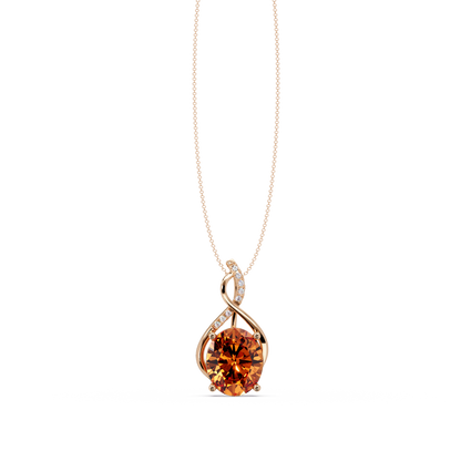 4.9 CTW Oval Twist Colorstone Pendant Necklace — Champagne Topaz Amber — 14K Rose Gold