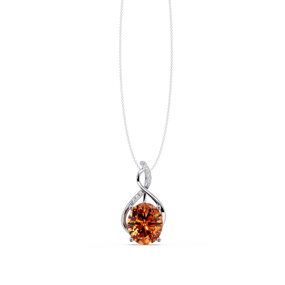 4.9 CTW Oval Twist Colorstone Pendant Necklace — Champagne Topaz Amber — 14K White Gold