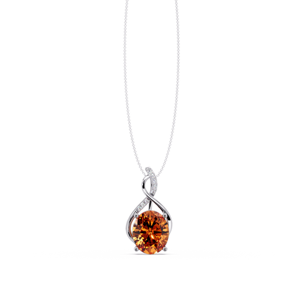 4.9 CTW Oval Twist Colorstone Pendant Necklace — Champagne Topaz Amber — 14K White Gold