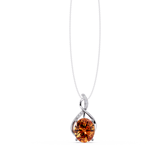 4.9 CTW Oval Twist Colorstone Pendant Necklace — Champagne Topaz Amber — 14K White Gold