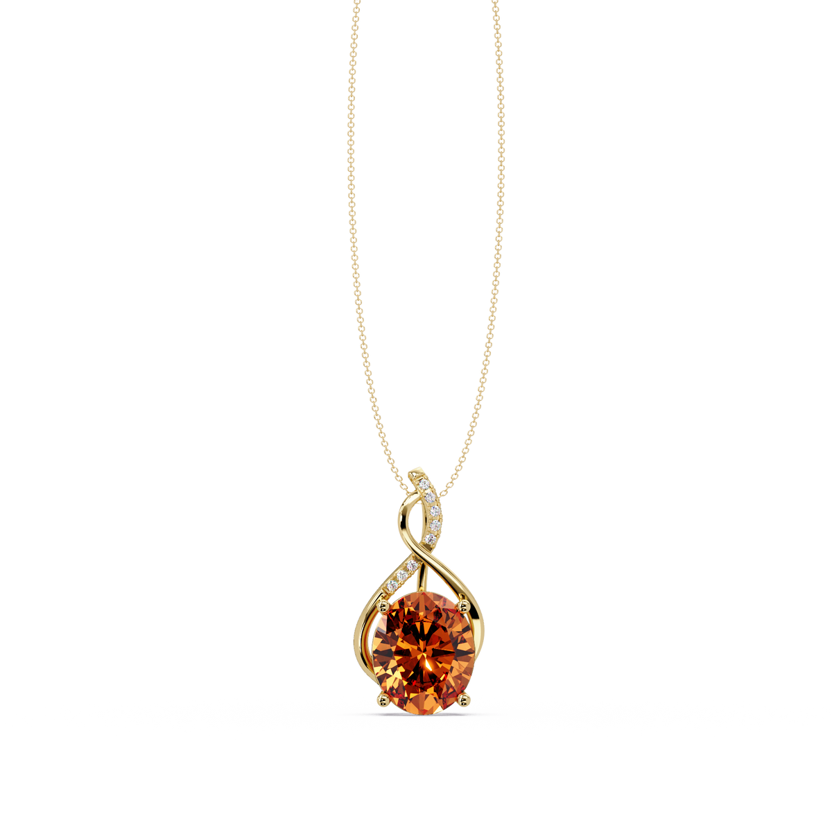 4.9 CTW Oval Twist Colorstone Pendant Necklace — Champagne Topaz Amber — 14K Yellow Gold