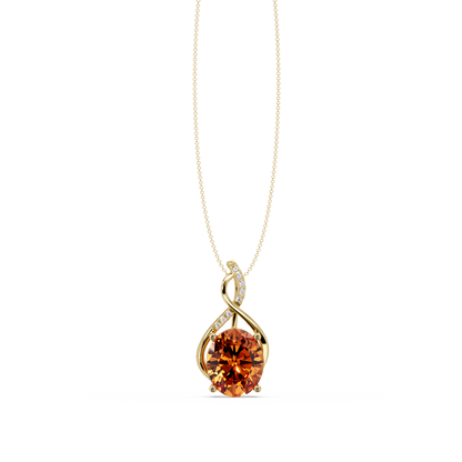 4.9 CTW Oval Twist Colorstone Pendant Necklace — Champagne Topaz Amber — 14K Yellow Gold