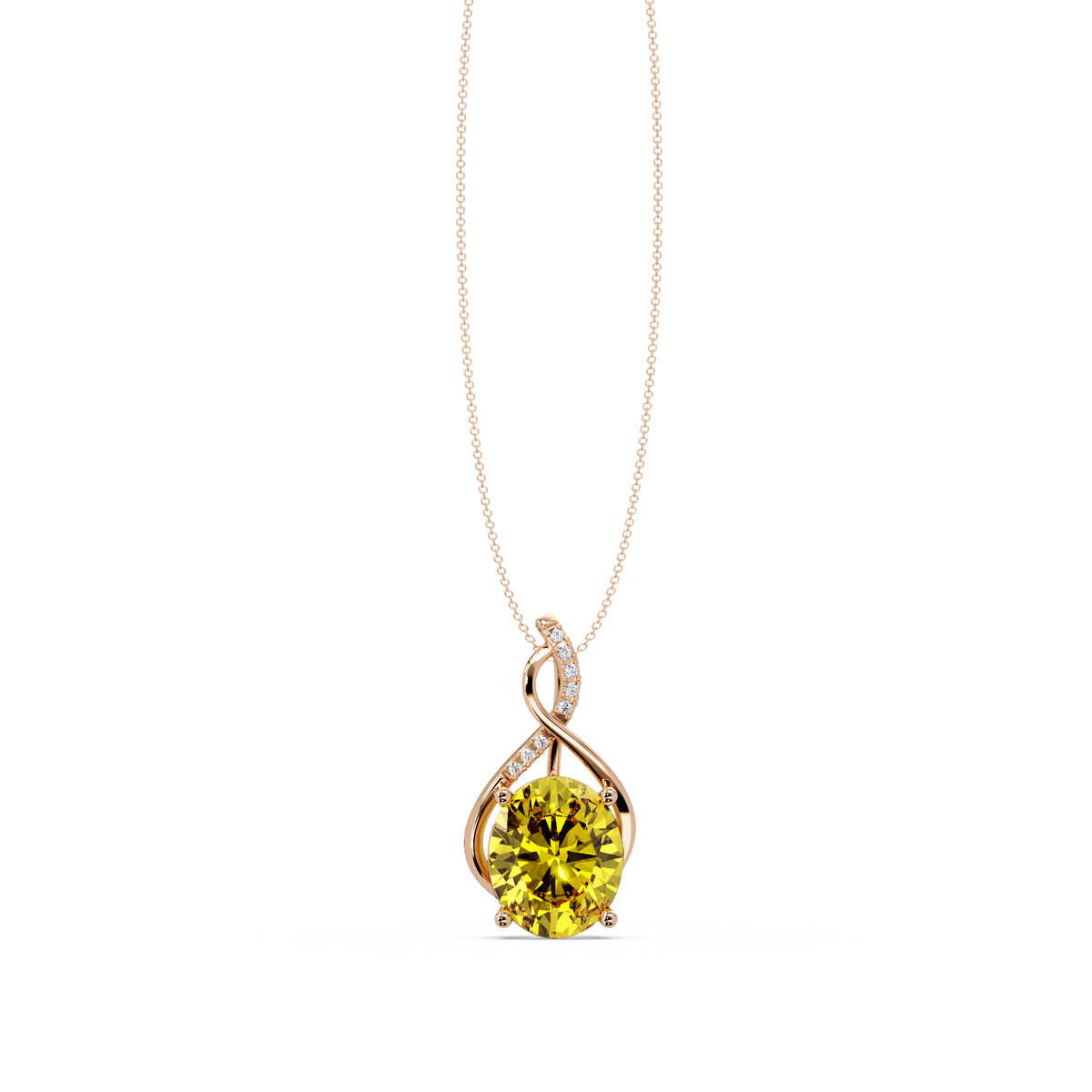 4.9 CTW Oval Twist Colorstone Pendant Necklace — Citrine Lemon Yellow — 14K Rose Gold