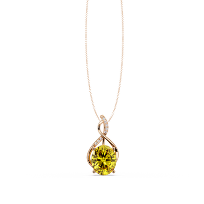 4.9 CTW Oval Twist Colorstone Pendant Necklace — Citrine Lemon Yellow — 14K Rose Gold