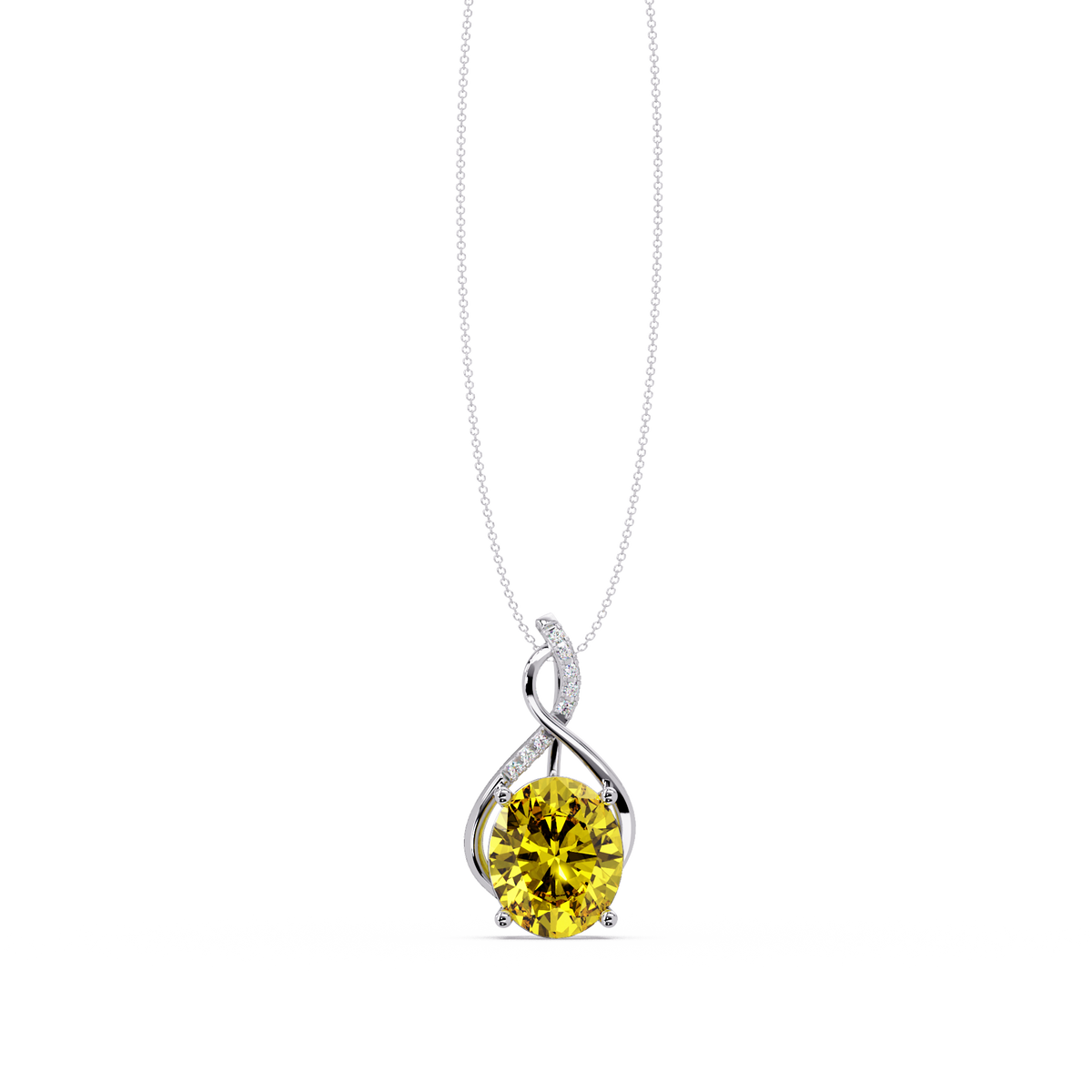 4.9 CTW Oval Twist Colorstone Pendant Necklace — Citrine Lemon Yellow — 14K White Gold