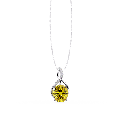 4.9 CTW Oval Twist Colorstone Pendant Necklace — Citrine Lemon Yellow — 14K White Gold