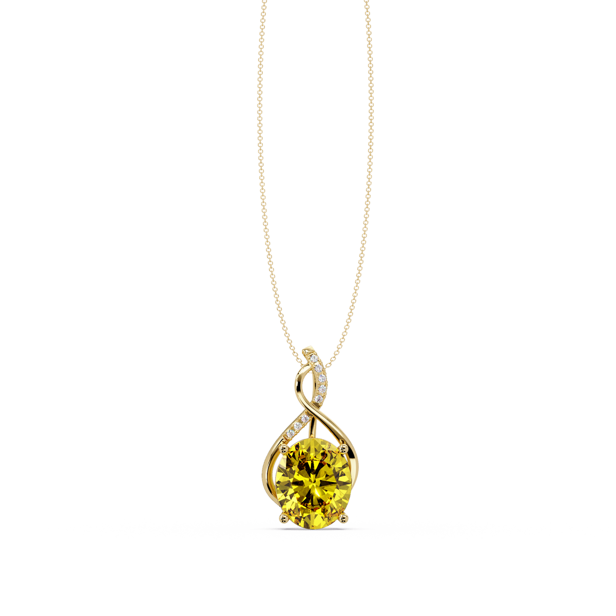 4.9 CTW Oval Twist Colorstone Pendant Necklace — Citrine Lemon Yellow — 14K Yellow Gold
