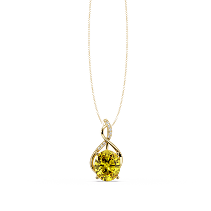 4.9 CTW Oval Twist Colorstone Pendant Necklace — Citrine Lemon Yellow — 14K Yellow Gold