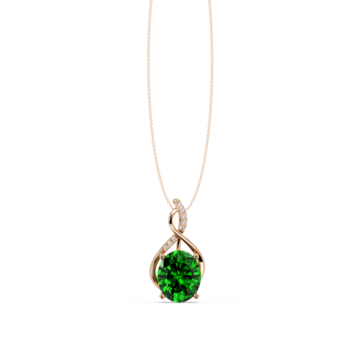 4.9 CTW Oval Twist Colorstone Pendant Necklace — Emerald Deep Green — 14K Rose Gold