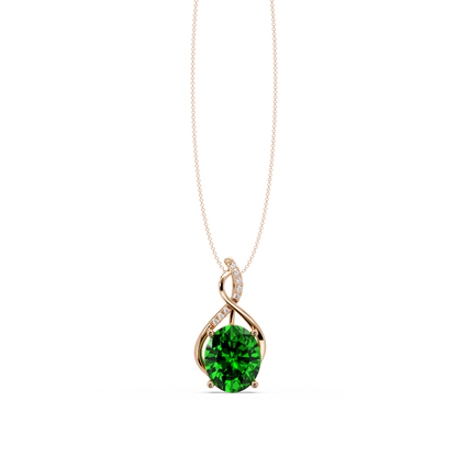 4.9 CTW Oval Twist Colorstone Pendant Necklace — Emerald Deep Green — 14K Rose Gold