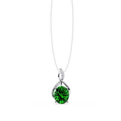 4.9 CTW Oval Twist Colorstone Pendant Necklace — Emerald Deep Green — 14K White Gold
