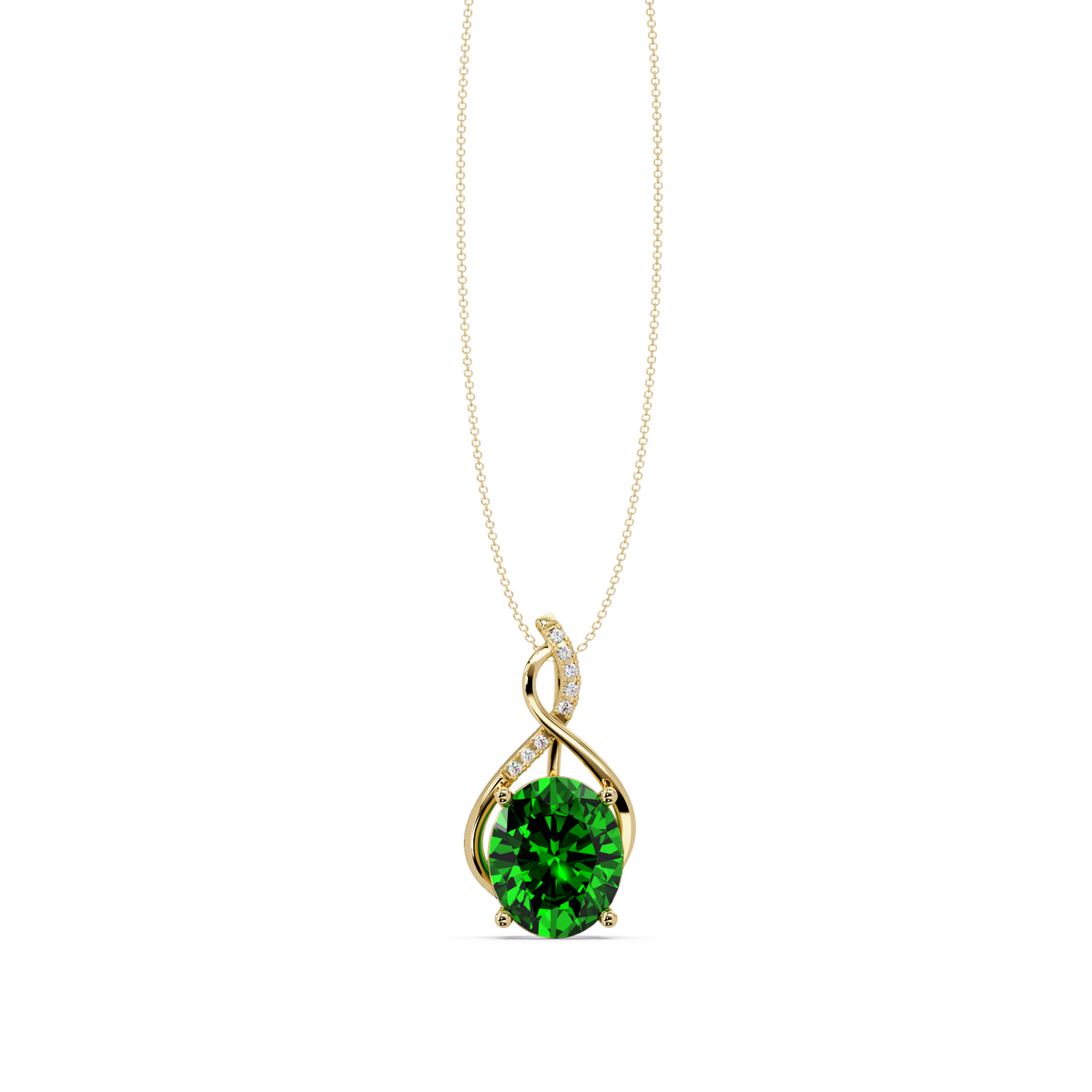 4.9 CTW Oval Twist Colorstone Pendant Necklace — Emerald Deep Green — 14K Yellow Gold