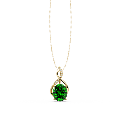 4.9 CTW Oval Twist Colorstone Pendant Necklace — Emerald Deep Green — 14K Yellow Gold
