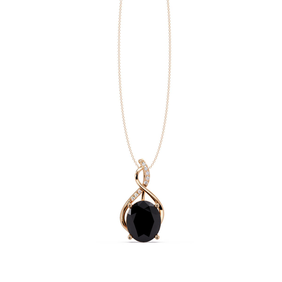 4.9 CTW Oval Twist Colorstone Pendant Necklace — Onyx Black — 14K Rose Gold
