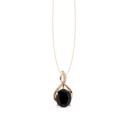 4.9 CTW Oval Twist Colorstone Pendant Necklace — Onyx Black — 14K Rose Gold