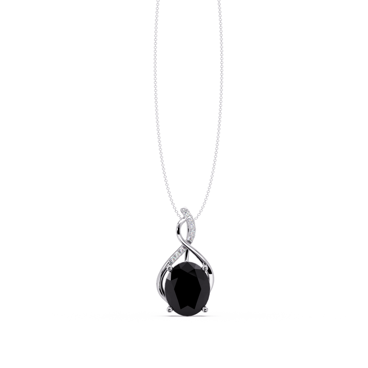 4.9 CTW Oval Twist Colorstone Pendant Necklace — Onyx Black — 14K White Gold