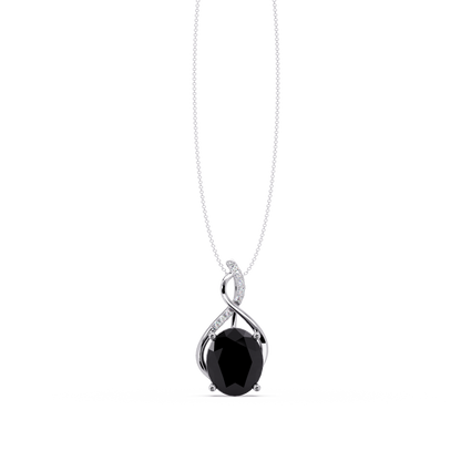 4.9 CTW Oval Twist Colorstone Pendant Necklace — Onyx Black — 14K White Gold
