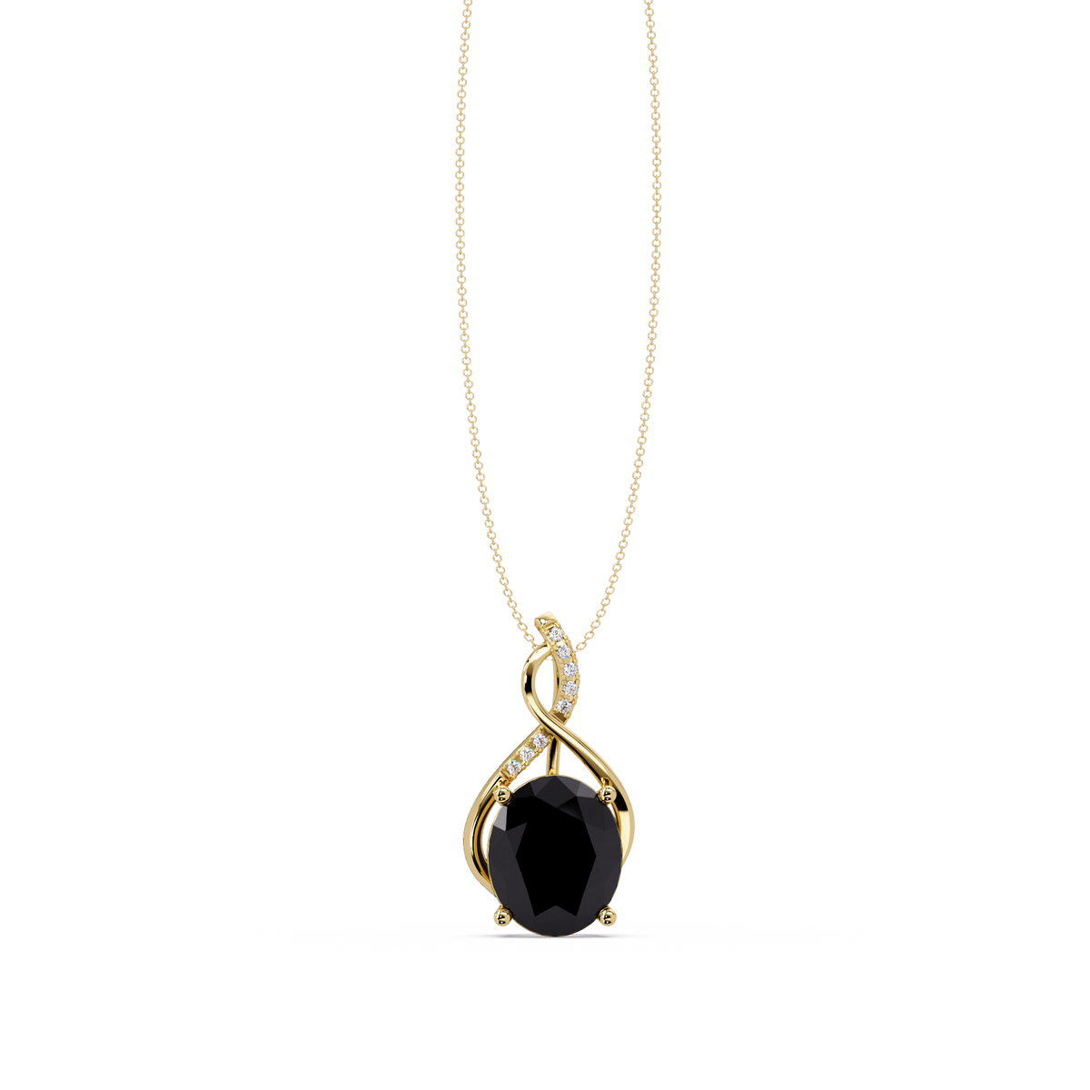 4.9 CTW Oval Twist Colorstone Pendant Necklace — Onyx Black — 14K Yellow Gold