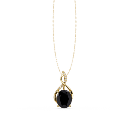 4.9 CTW Oval Twist Colorstone Pendant Necklace — Onyx Black — 14K Yellow Gold