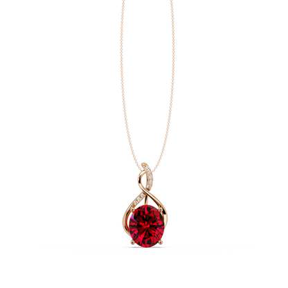4.9 CTW Oval Twist Colorstone Pendant Necklace — Ruby Deep Red — 14K Rose Gold