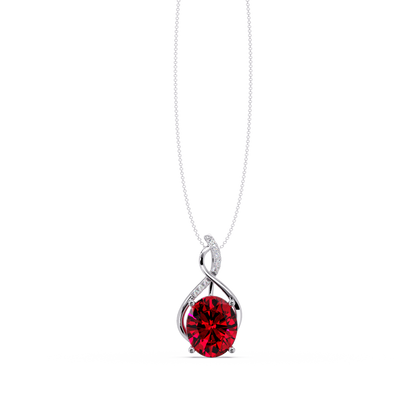 4.9 CTW Oval Twist Colorstone Pendant Necklace — Ruby Deep Red — 14K White Gold