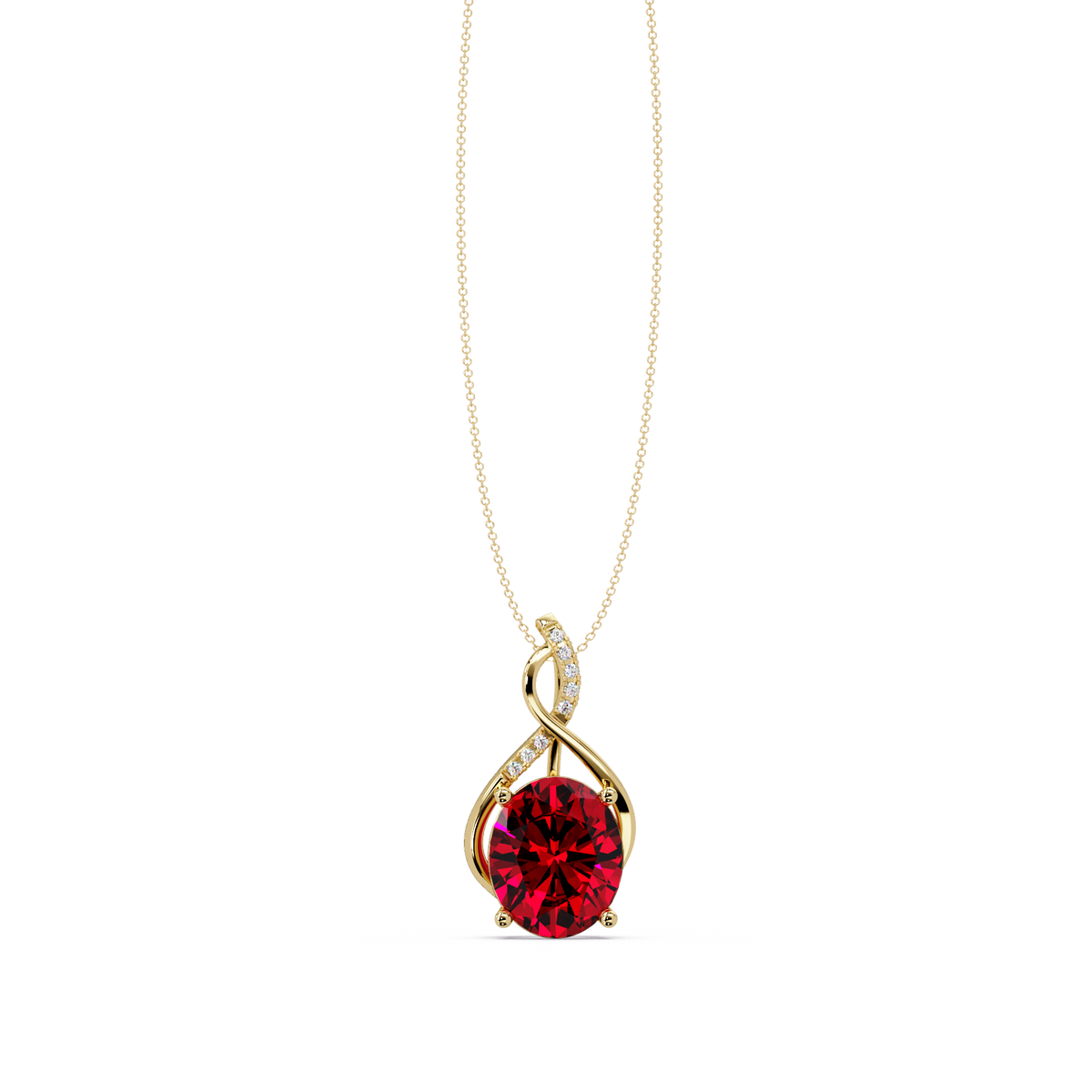 4.9 CTW Oval Twist Colorstone Pendant Necklace — Ruby Deep Red — 14K Yellow Gold