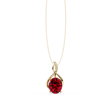 4.9 CTW Oval Twist Colorstone Pendant Necklace — Ruby Deep Red — 14K Yellow Gold