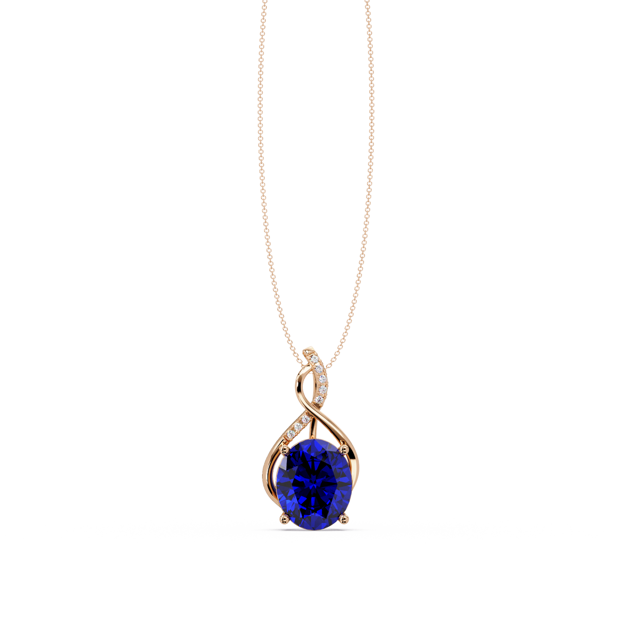 4.9 CTW Oval Twist Colorstone Pendant Necklace — Sapphire Royal Blue — 14K Rose Gold