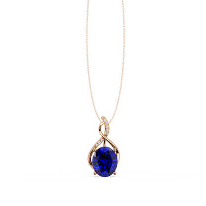 4.9 CTW Oval Twist Colorstone Pendant Necklace — Sapphire Royal Blue — 14K Rose Gold