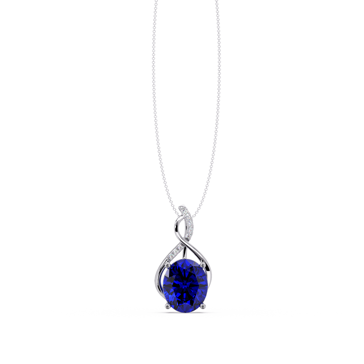 4.9 CTW Oval Twist Colorstone Pendant Necklace — Sapphire Royal Blue — 14K White Gold