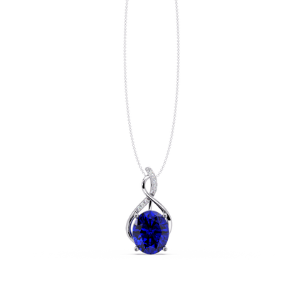 4.9 CTW Oval Twist Colorstone Pendant Necklace — Sapphire Royal Blue — 14K White Gold