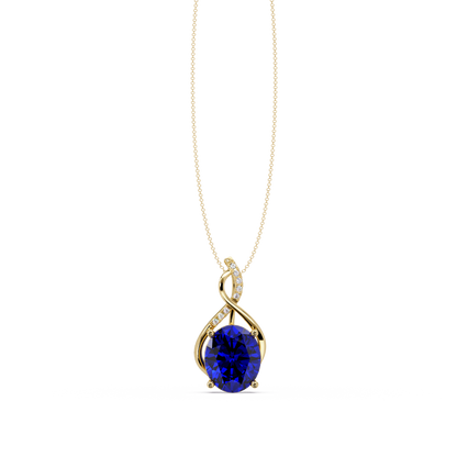 4.9 CTW Oval Twist Colorstone Pendant Necklace — Sapphire Royal Blue — 14K Yellow Gold
