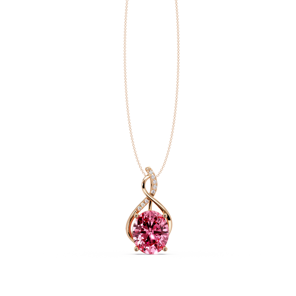 4.9 CTW Oval Twist Colorstone Pendant Necklace — Tourmaline Rose Pink — 14K Rose Gold
