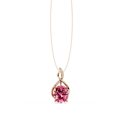 4.9 CTW Oval Twist Colorstone Pendant Necklace — Tourmaline Rose Pink — 14K Rose Gold
