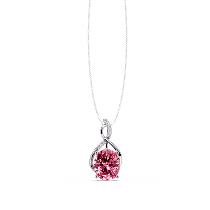 4.9 CTW Oval Twist Colorstone Pendant Necklace — Tourmaline Rose Pink — 14K White Gold
