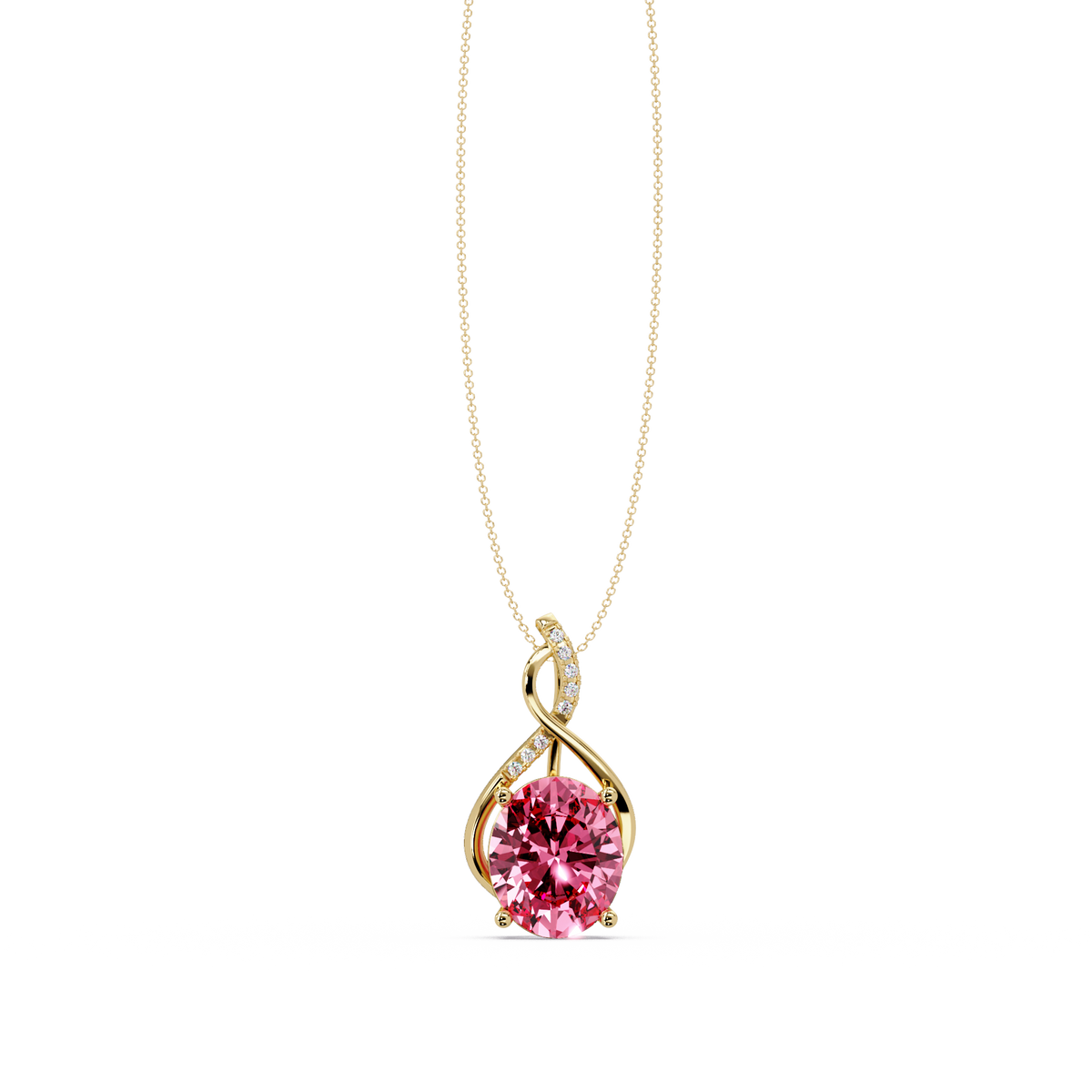 4.9 CTW Oval Twist Colorstone Pendant Necklace — Tourmaline Rose Pink — 14K Yellow Gold